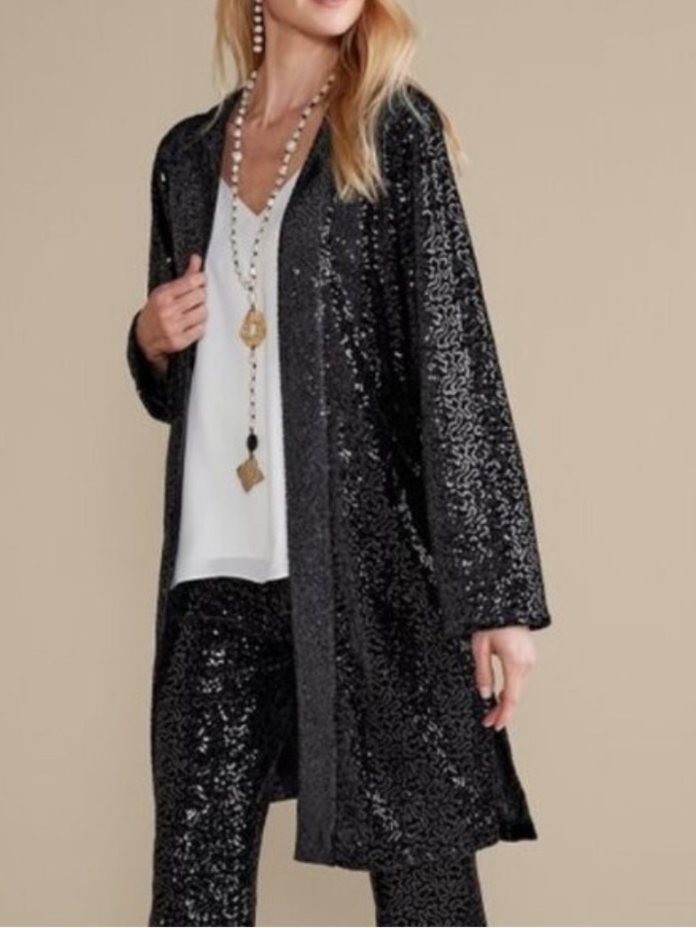 Soft Surroundings Women 3X Black Sequin Open Front Valetta Topper Jacket NWOT